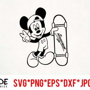 Skateboard Mickey descarga instantánea de archivos digitales svg, png, eps, jpg y dxf clip art para silueta cricut y otro software de corte