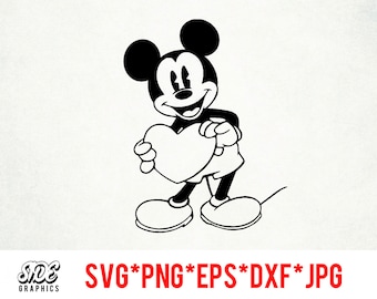 Archivo digital de Mickey Heart de descarga instantánea en formato SVG, PNG, EPS, JPG y DXF para Cricut, Silhouette y otros programas de corte.