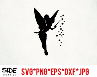 La fée clochette en téléchargement numérique fichier svg, png, eps, jpg et dxf clipart pour silhouette cricut et autre logiciel de découpe