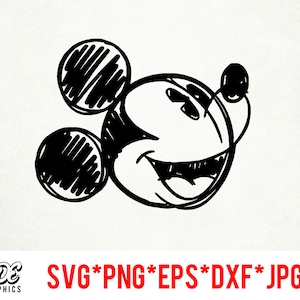 Mickey Head Sketch instant download digital file svg, png, eps, jpg, and dxf clip art for cricut silhouette and other cutting software