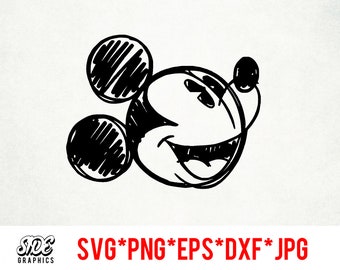 Mickey Head Sketch téléchargement instantané fichier numérique svg, png, eps, jpg et dxf clip art pour cricut silhouette et autres logiciels de découpe