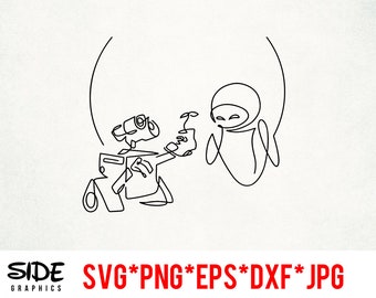 Téléchargement instantané de fichiers numériques WALL·E et Eve svg, png, eps, jpg et dxf pour silhouette cricut et autres logiciels de découpe