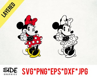 Vintage Minnie Mouse instant download digital file svg, png, eps, jpg, and dxf clip art for cricut silhouette and other cutting software