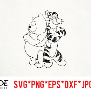 L'ourson et le tigrou en téléchargement numérique fichier svg, png, eps, jpg et dxf clipart pour silhouette cricut et autre logiciel de découpe