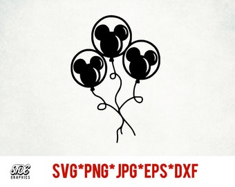 Mickey balloons téléchargement instantané du fichier numérique svg, png, eps, jpg et dxf clip art pour cricut silhouette et autres logiciels de découpe