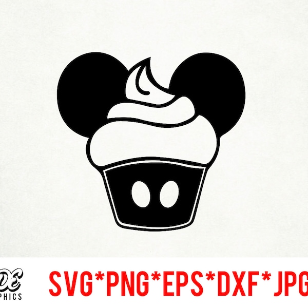 Mickey Cupcake SVG instant download digital file svg, png, eps, jpg, and dxf clip art for cricut silhouette and other cutting software