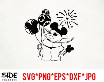 Theme Park Grogu instant download digitaal bestand svg, png, eps, jpg en dxf illustraties voor cricut silhouet en andere snijsoftware