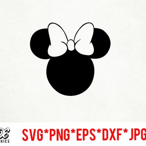 Minnie Mouse Head téléchargement instantané fichier numérique svg, png, eps, jpg et dxf clip art pour cricut silhouette et autres logiciels de découpe