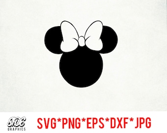Cabeza de Minnie Mouse: descarga instantánea en formato digital (SVG, PNG, EPS, JPG y DXF) para Cricut, Silhouette y otros programas de corte.