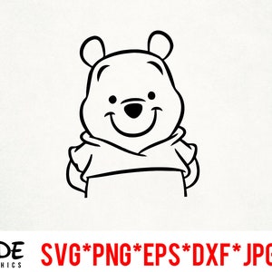 Winnie l’ourson téléchargement instantané fichier numérique svg, png, eps, jpg et dxf clip art pour cricut silhouette et autres logiciels de découpe