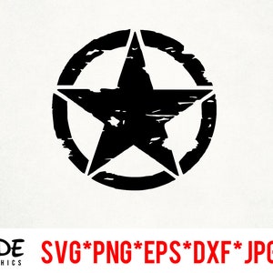 Army Star のデジタル ファイル (SVG、PNG、EPS、JPG、DXF) を即時ダウンロードして、Cricut シルエットやその他のカッティング ソフトウェアで使用できるクリップ アート