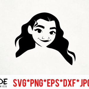 以下が含まれることがあります： 長く波打つ髪をした女性の白黒シルエット。彼女はシンプルで漫画のような顔をしていて、笑顔をしています。