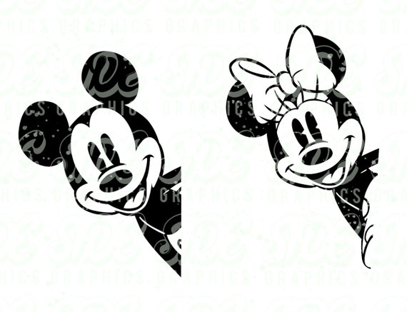 覗き見ミニーミッキーのデジタルファイル SVG、PNG、EPS、JPG、DXF