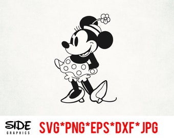 Téléchargement instantané de fichier numérique Minnie vintage svg, png, eps, jpg et dxf clipart pour silhouette cricut et autre logiciel de découpe