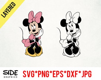 Thinking Minnie instant download digital file svg, png, eps, jpg, and dxf clip art for cricut silhouette and other cutting software