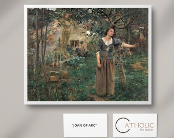Joan of Arc autorstwa Jules Bastien-Lepage Katolickie cyfrowe wydruki artystyczne Vintage Christian Print Cyfrowe katolickie drukowane dzieła sztuki Klasyczne malarstwo