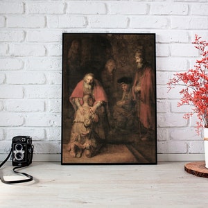 Return of the Prodigal Son by Rembrandt Religious Catholic Art Prints Vintage Christian Digital Print Catholic Printable Artwork Home Decor