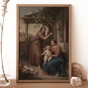 Katholische Digitale Druckbare Kunst Christliche Schöne Vintage Drucke Katholische Moderne Klassische Kunstwerk Heilige Familie Joseph Mary Jesus Baby Print