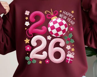 Feliz Ano Novo 2026 PNG, Bola de Discoteca Rosa para Sublimação, Estampa para Camiseta de Festa, Design Retrô de Fim de Ano, Download Digital para Presente de Natal