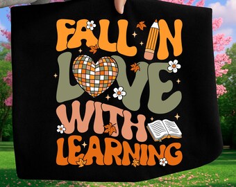 Verlieben Sie sich in das Lernen PNG, Lehrer-Sublimationsdesign, Herbst-Klassenzimmer-Shirt PNG, süßer Kürbis-Schule-Digital-Download, adrette Lehrerin