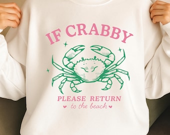 Om Crabby återvänder till stranden PNG, rolig sommarkrabba sublimeringsdesign, retro havssemester Clipart för T-shirts muggar och Cricut hantverk