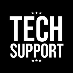 Puede incluir: Texto blanco sobre fondo negro que dice "TECH SUPPORT" con cinco estrellas arriba y abajo del texto.