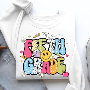 Fifth Grade PNG Preppy Floral Back to School Sublimation Design for Kids Shirt First Day of School PNG Digital Download for Trendy School