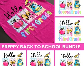 Preppy Back To School Bundle PNG, T Shirt Bundle PNG, First Day Of School Shirt Designs, Coquette Teacher PNG, Girl Sublimation Shirt Design