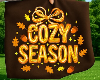 Coquette Cozy Season PNG, Retro Fall PNG z kokardą, Sublimacja Autumn Vibes, Modna grafika na koszulkę jesienną, Natychmiastowe pobranie cyfrowe dla Cricut