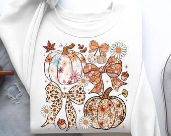 Floral Fall Pumpkin Coquette png, Boho Fall Bow png, Preppy Autumn png, Pumpkin Season Png, Leopard Pumpkin Png, Fall Sublimation , Digital