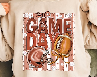 Football Game Day Coquette PNG Preppy Football Mom Sublimation Design with Bows Girly Fall Touchdown Season Digital Shirt Print Clipart