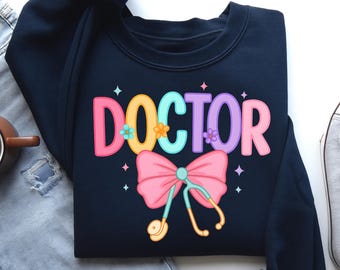 Preppy Doctor Floral PNG with Stethoscope Bow Design, Cute Blue Sublimation for Everyday Doctor Life Gift, Cute design for Doctor