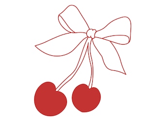 Cherry with Bow SVG ,Cherry Bows SVG ,Coquette Ribbon SVG ,Trendy Cherry svg ,Trendy Sticker png ,Red Coquette Aesthetic, Girly ,Silhouette