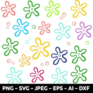 May include: A white background with a repeating pattern of colorful cartoon starfish. The starfish are in various shades of blue, green, yellow, orange, pink, and purple.