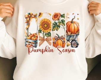 Pumpkin Season PNG Coquette Fall Pumpkin with Floral Brushstrokes Leopard and Sunflower Autumn Vibes Sublimation Design for Shirts and Decor
