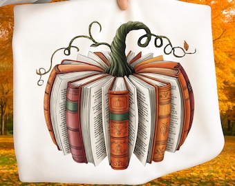 Fall Book Pumpkin PNG, Autumn Reading Sublimation Design, Cozy Pumpkin Season Shirt PNG, Book Lover Librarian Digital Download