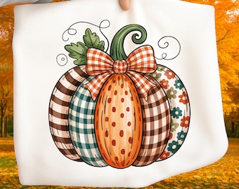ヴィンテージパッチワークパンプキンPNG、秋の刺繍PNG、レトロなキルトパンプキンデザイン、秋のパンプキンPNG、秋の昇華デザイン、秋の雰囲気PNG