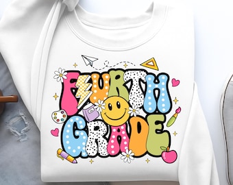 Fourth Grade PNG Preppy Floral Back to School Sublimation Design for Kids Shirt First Day of School PNG Digital Download for Trendy design