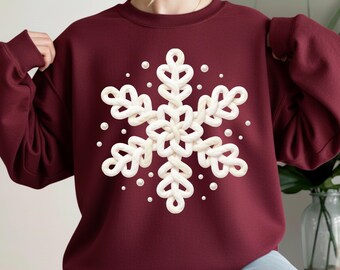 Crochet Snowflake Faux Yarn PNG, Cozy Winter Snowflake Sublimation Design, Preppy Snowflake Shirt Graphic, Holiday Clipart, Digital Download