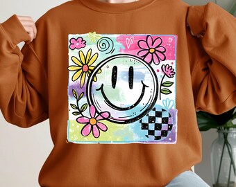 Retro Smiley Face Floral PNG, Inspirational Self Worth Design, Mental Health Matters Self Love Sublimation, Positive Motivational Shirt