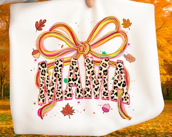 Mama Leopard Coquette Bow PNG, Retro Varsity Mama Sublimation, Mother's Day PNG Download, Leopard Print Digital Design for T-Shirts