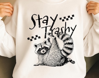 Stay Trashy Raccoon PNG, Funny Sublimation Design, Retro Raccoon Shirt Graphic, Trash Panda Squad PNG, Cute Animal Clipart Digital Download