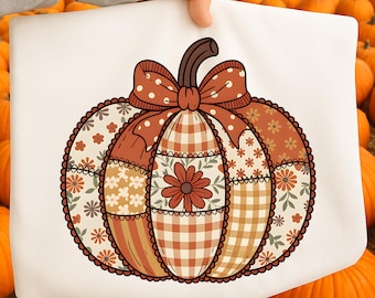 ヴィンテージパッチワークパンプキンPNG、秋の刺繍PNG、レトロなキルトパンプキンデザイン、秋のパンプキンPNG、秋の昇華デザイン、秋の雰囲気PNG