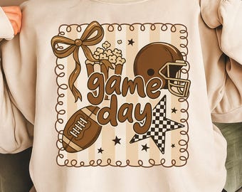 Football Game Day Coquette PNG Preppy Football Mom Sublimation Design with Bows Girly Fall Touchdown Season Digital Shirt Print Clipart