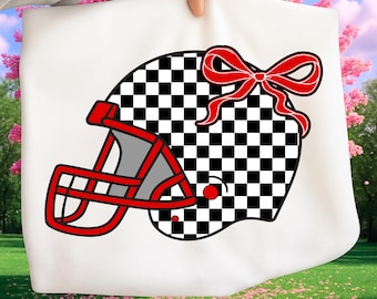 Checkered Football Helmet PNG, Coquette Bow Game Day Sublimation, Girly Football Shirt Design, Pink Preppy Football PNG, Digital Download