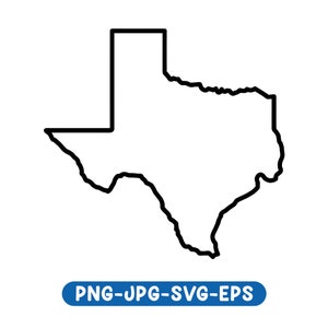 May include: Outline of the state of Texas. The outline is a black line on a white background.
