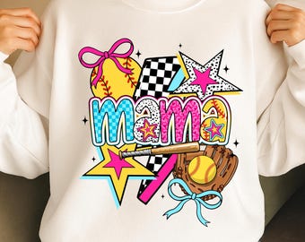 Retro Softball Mama PNG, Game Day Shirt PNG, Coquette Softball Bow Sublimation, Sports Mom Digital Download, Preppy Softball PNG