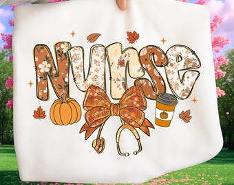 Fall Nurse Coquette PNG Retro Preppy Nursing with Bow Autumn Aesthetic PNG for Sublimation Cute Nurse Fall PNG Instant Download