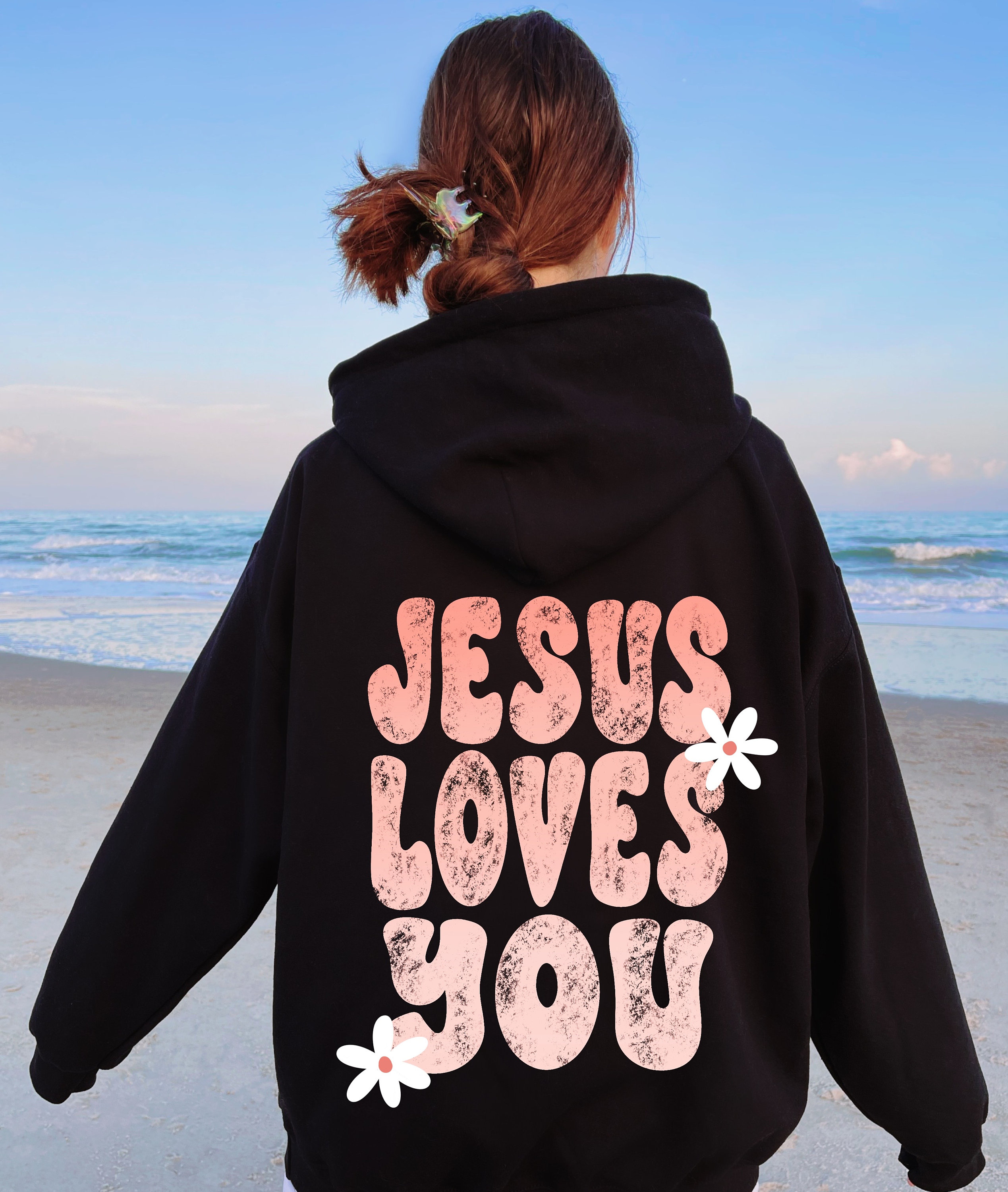 Jesus Loves You Sweatshirt - Christliches Design Mit Kreuz & Wildblumen