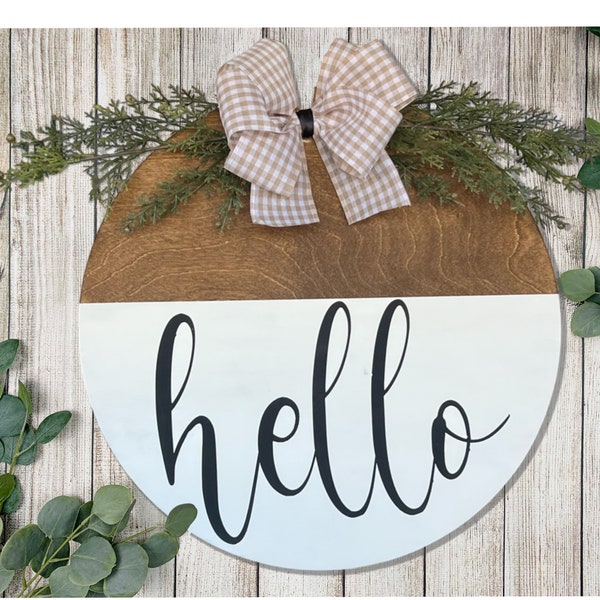 Hello Welcome Sign/Simple/Farmhouse/Wood Sign/Exchangeable Bow